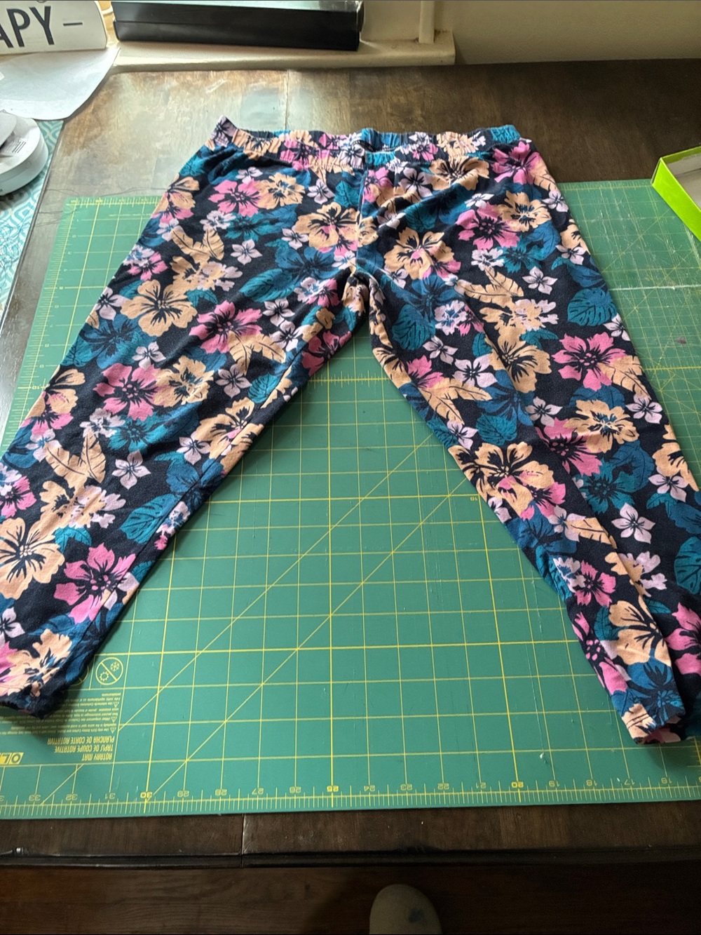 No Boundaries Navy Floral Leggings with Pink & Teal Flowers
